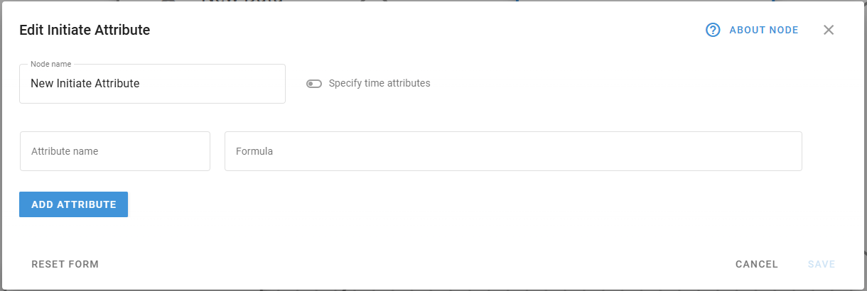 Initiate attribute node configuration panel showing the list of attributes and the Add New Attribute button