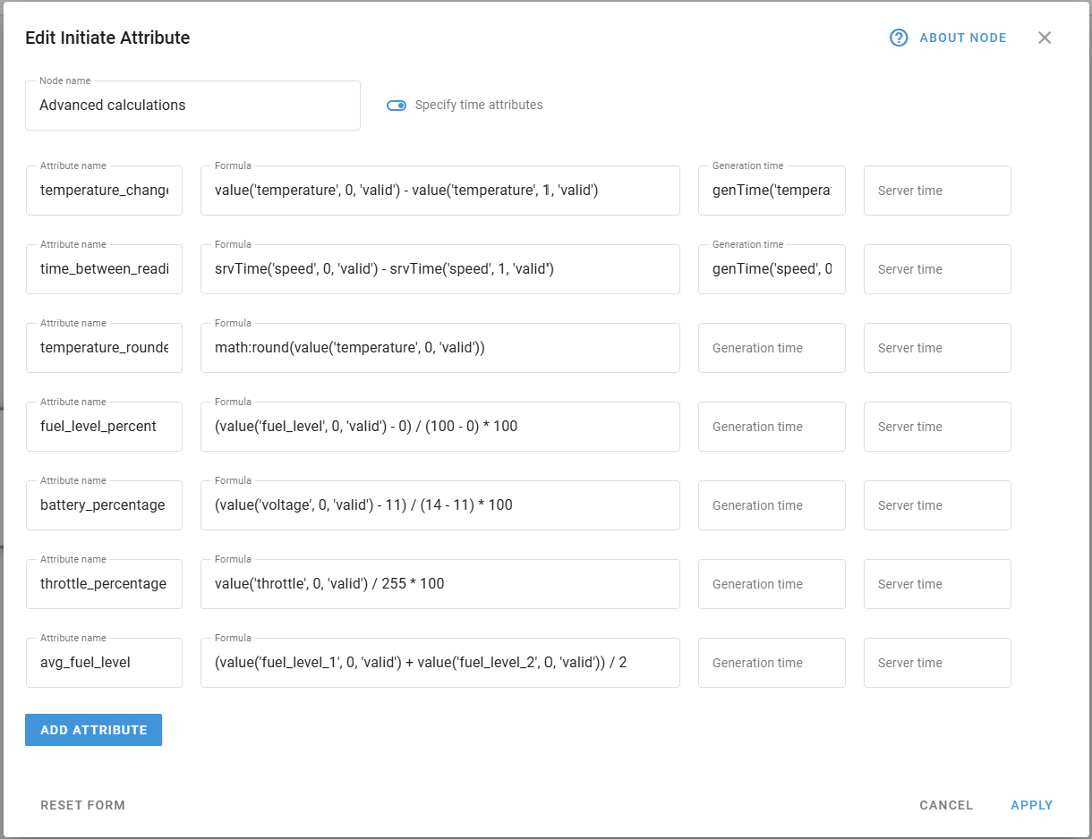Second Initiate attribute node showing the advanced calculated metrics